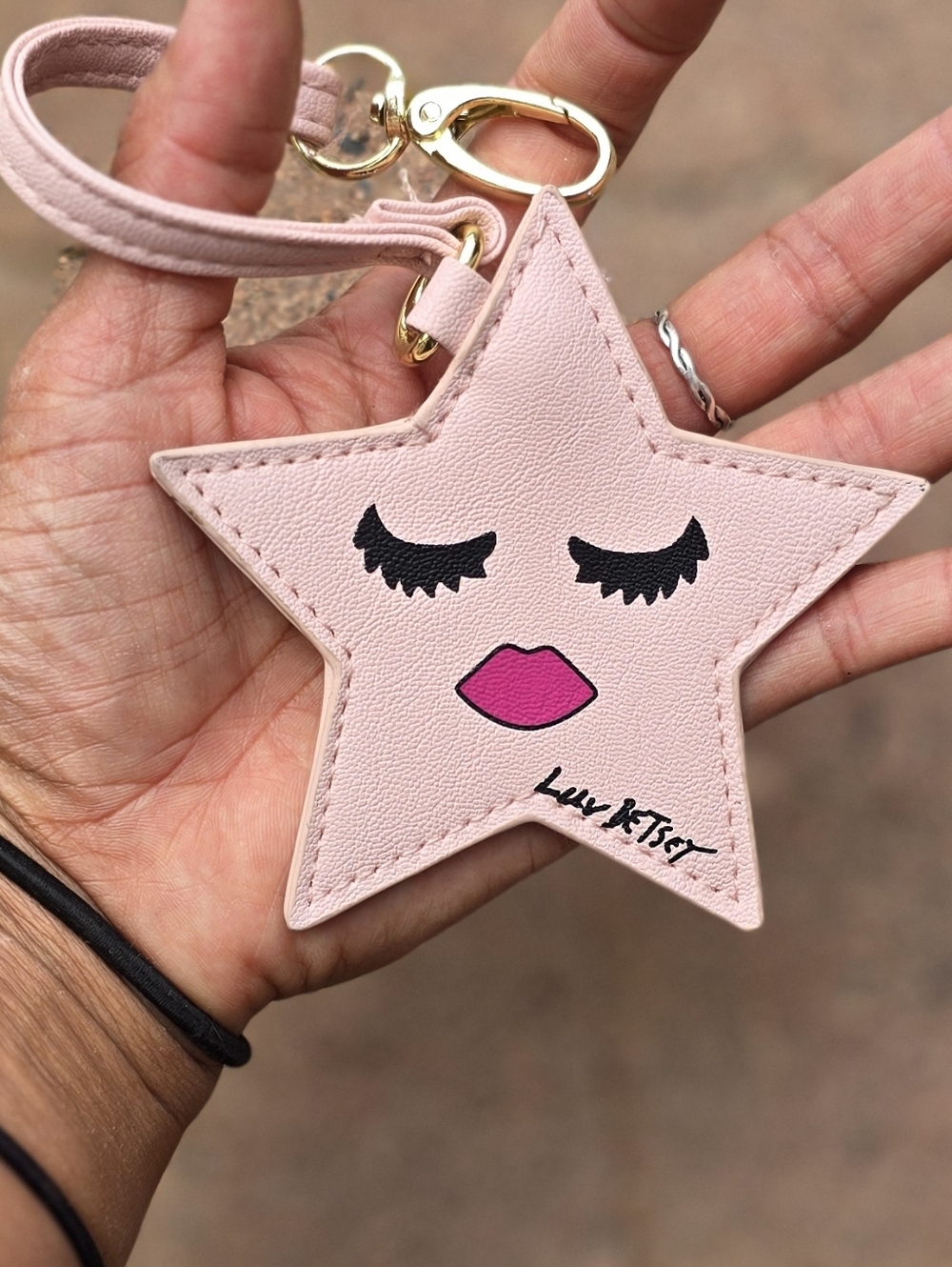 Vintage Betsey Johnson winking pink star gold hardware luggage bag tag HTF